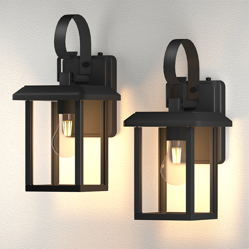 Lustrlach Outdoor Wall Light Dusk to Dawn Exterior Light Fixture with Clear Glass for Porch Front Door Garage,E26 Wall Mount Waterproof Outside House Lantern.3000K,5000K